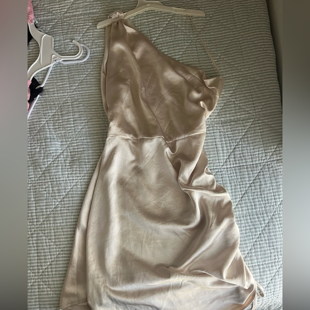 Glam Champagne One-Shoulder Dress